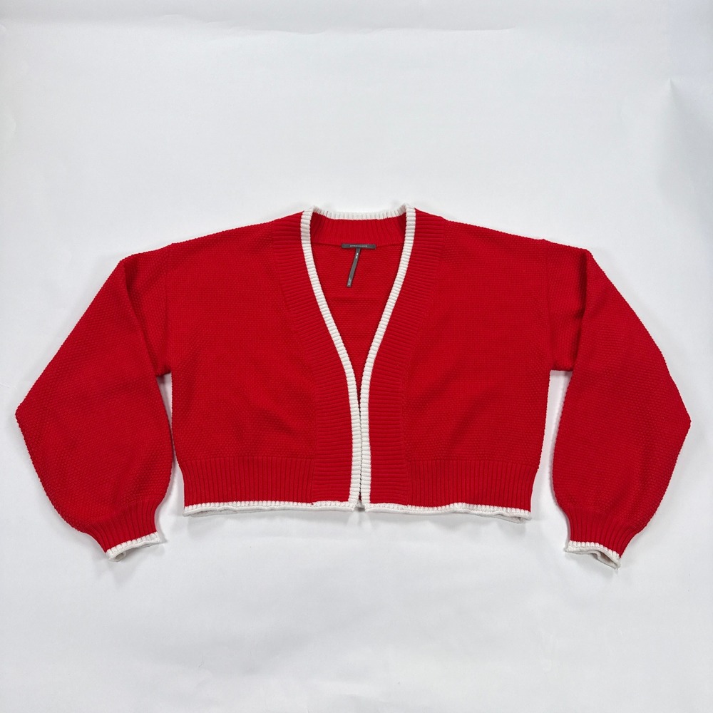 Anthropologie Womens Cardigan One Size Red White Cropped Open Front Minimalist